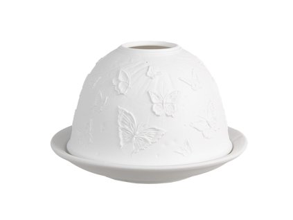 Porcelánový svícen na čajovou svíčku BUTTERFLIES Clayre & Eef 6CE1811 Ø 12x8 cm