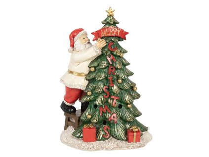 Dekorativní figurka Santa Clause u vánočního stromku s LED osvětlením Clayre & Eef 6PR4179 15x10x22 cm