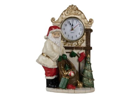 Stolní hodiny s figurkou Santa Clause a dárků Clayre & Eef 6PR4180 15x7x22 cm