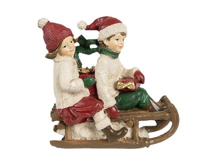 Dekorativní figurka dětí na saních Clayre & Eef 6PR4182 12x6x11 cm