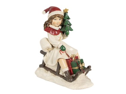 Dekorativní figurka děvčátka na saních Clayre & Eef 6PR4183 10x6x12 cm