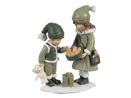 Dekorativní figurka dětí s dárky Clayre & Eef 6PR4189 10x5x13 cm