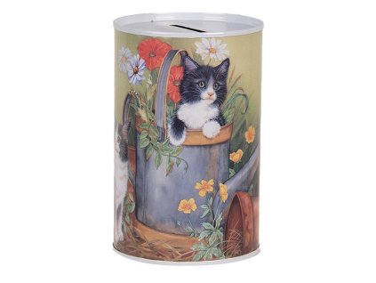 Plechová pokladnička CAT Clayre & Eef 6BL0168 Ø 8x13 cm