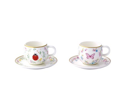 Easy Life - Porcelánové šálky s podšálkem Fancy Garden beruška a motýl2 ks - 120 ml