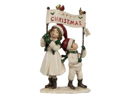 Dekorativní figurka dětí s nápisem Happy Christmas Clayre & Eef 6PR4184 14x7x23 cm