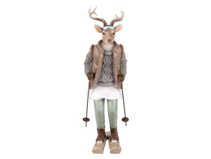 Dekorativní figurka jelena na lyžích Clayre & Eef 6PR5529 16x11x31 cm