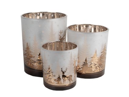 Sada tří skleniček na čajové svíčky DEER Clayre & Eef 6GL4659 Ø 7x8 / Ø 9x10 / Ø 10x12 cm