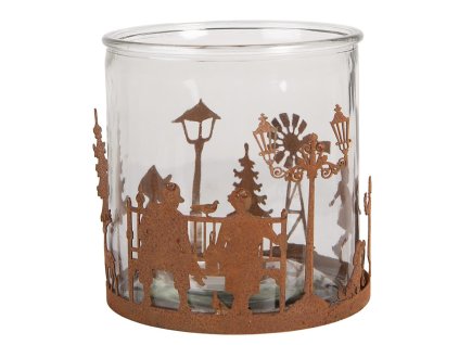 Svícen na čajovou svíčku CHRISTMAS SCENE Clayre & Eef 6Y5938 Ø 15x15 cm