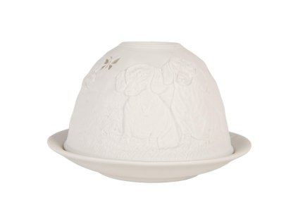 Porcelánový svícen na čajovou svíčku DOG Clayre & Eef 6CE2211 Ø 12x8 cm