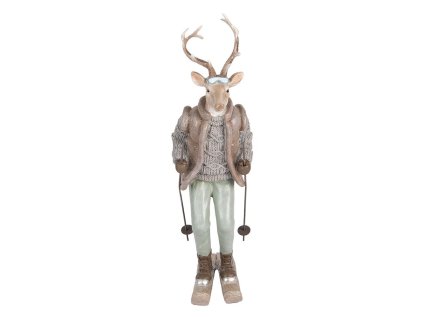 Dekorativní figurka jelena na lyžích Clayre & Eef 6PR5530 16x11x33 cm