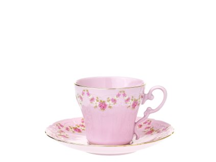 Šálek s podšálkem Ela girlanda z růžiček - růžový porcelán