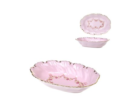 Miska oválná 18 cm Felicie girlanda z růžiček - růžový porcelán