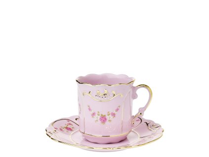 Šálek s podšálkem Nero girlanda z růžiček - růžový porcelán 150 ml