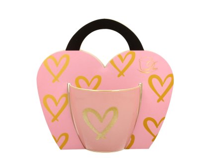 DP - Porcelánový hrnek v srdci Zlaté srdíčko na růžovém podkladu - 460 ml
