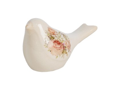 Dekorativní keramický ptáček PASSIONATE FLOWERS Clayre & Eef 6CE1951S 16x7x9 cm