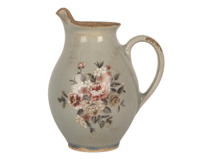 Dekorativní keramický džbánek FLOWERS Clayre & Eef 6CE2234S 16x12x19 cm