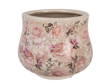 Keramický květináč PASSIONATE FLOWERS Clayre & Eef 6CE2241L Ø 21x17 cm