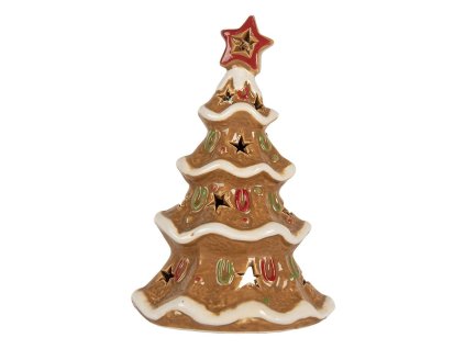 Keramický svícen na čajovou svíčku CHRISTMAS TREE Clayre & Eef 6CE2362 10x8x16 cm