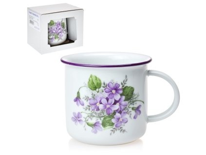 Hrnek Tina porcelánový plecháček 250 ml fialky v kartonku