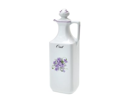 Karafa hranatá 700 ml fialky s fialovou linkou - s nápisem "Ocet"