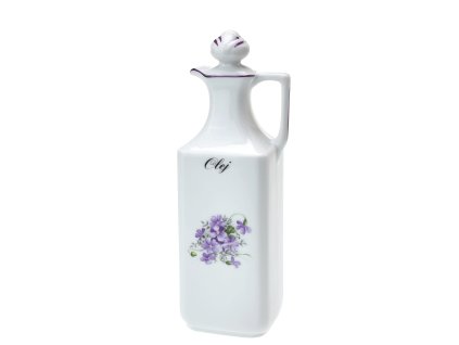 Karafa hranatá 700 ml fialky s fialovou linkou - s nápisem "Olej"