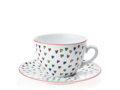 Šálek s podšálkem na čaj/cappuccino Milada 380 ml mini srdíčka