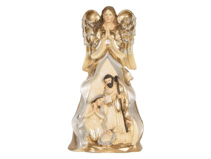 Dekorativní figurka anděla se svatou rodinou Clayre & Eef 6PR5897 16x13x31 cm