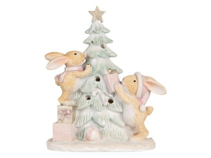 Dekorativní figurka králíků u vánočního stromku s LED osvětlením Clayre & Eef 6PR5880 LED 14x8x16 cm