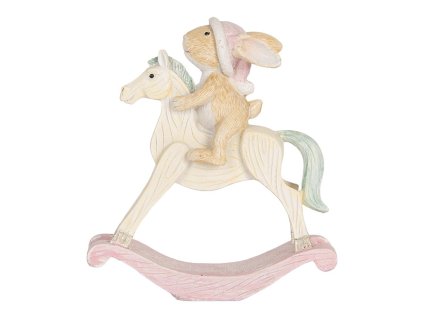 Dekorativní figurka králíka na houpacím koníkovi Clayre & Eef 6PR5888 13x4x14 cm