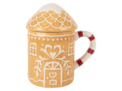 Keramický hrnek s víčkem GINGERBREAD HOUSE Clayre & Eef 6CEMU0213 13x10x15 cm / 350 ml