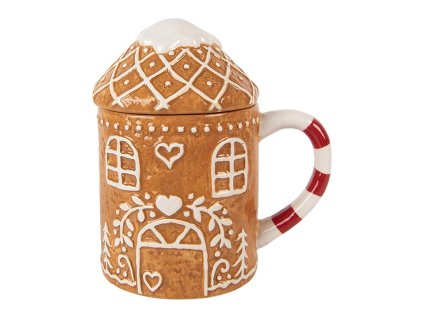 Keramický hrnek s víčkem GINGERBREAD HOUSE Clayre & Eef 6CEMU0214 14x10x15 cm / 450 ml