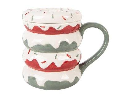 Keramický hrnek s víčkem CAKE Clayre & Eef 6CEMU0228 15x10x12 cm / 450 ml