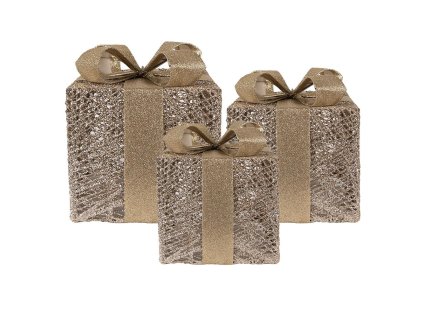 Sada tří dekorativních dárků s LED osvětlením Clayre & Eef 66312 25x25x30 / 20x20x24 / 15x15x17 cm / 6xAA