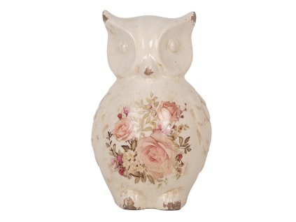 Dekorativní keramická sova PASSIONATE FLOWERS Clayre & Eef 6CE1961L 13x12x21 cm