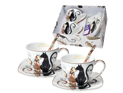 Šálek s podšálkem 250 ml s porcelánovou lžičkou "Cats in Paris" - sada 2 ks
