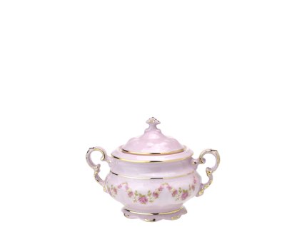 Cukřenka 150 ml s oušky Sonáta - girlanda z růžiček - růžový porcelán