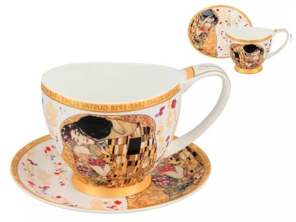 Šálek s podšálkem 350 ml Vanessa - Gustav Klimt "Polibek" bílý podklad