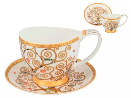 Šálek s podšálkem 350 ml Vanessa - Gustav Klimt "Srom života" bílý podklad