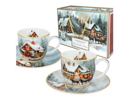 Šálek s podšálkem 250 ml Zimní pohoda na venkově - sada 2 ks