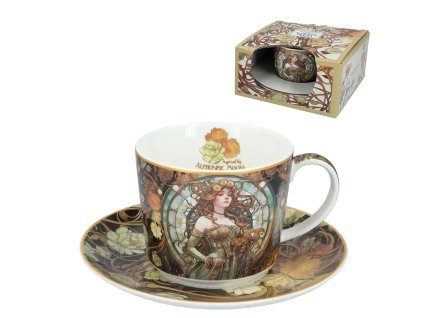 Šálek s podšálkem 230 ml z kostního porcelánu - volná inspirace dílem Alfonse Muchy