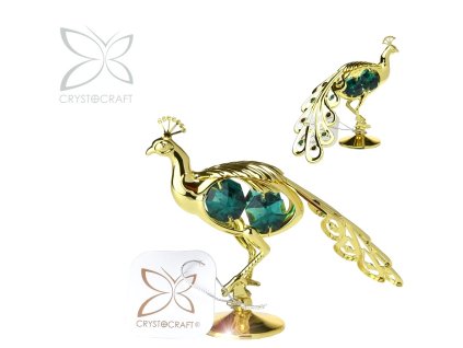 Páv 10,5 cm - zelené křišťály