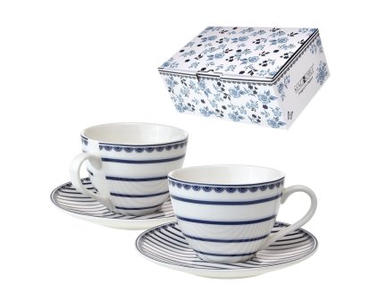 Šálek s podšálkem 220 ml Mediterranean stripes - sada 2 ks