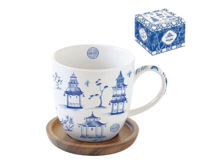 Hrnek se dřevěným podšálkem 350 ml - Easy Life - Pagoda white