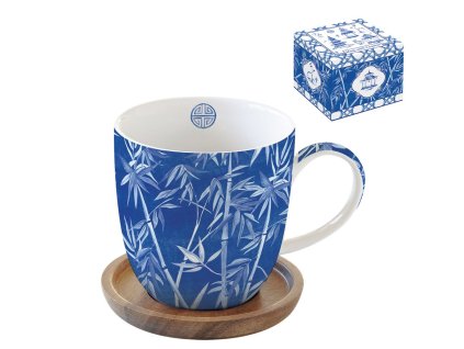Hrnek se dřevěným podšálkem 350 ml - Easy Life - Pagoda blue