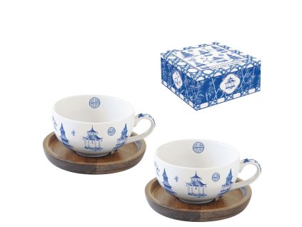 Šálek se dřevěným podšálkem 120 ml - Easy Life - Pagoda - sada 2 ks