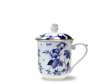 Hrnek se sítkem a víčkem 350 ml z kostního porcelánu - cobalt flowers