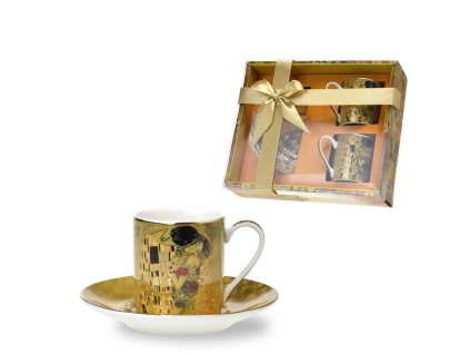 Šálek s podšálkem 80 ml na espresso Gustav Klimt - Polibek gold - sada 2 ks