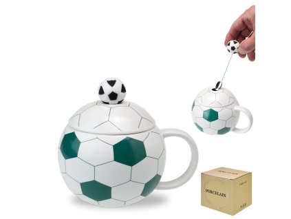Hrnek 400 ml fotbalový míč s víčkem a lžičkou - mix různých barev