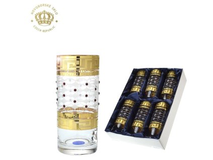 Sklenice 300 ml brus "kostka" s červenými křišťály - sada 6 ks