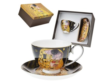 Šálek s podšálkem 250 ml Gustav Klimt - Polibek BLACK